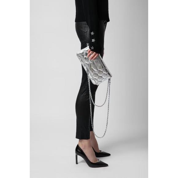 NEW ZADIG & VOLTAIRE rock xl quilted metallic handbag in silver - Picture 4 of 4